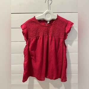 🩷 Red Smocked Flutter Sleeve Top – Old Navy – Size XXL🩷